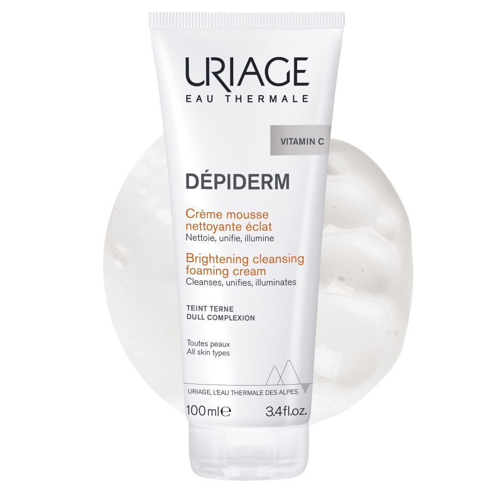 Een tube Uriage Dépiderm Crème Mousse Nettoyante Éclat met Vitamine C, 100ml.