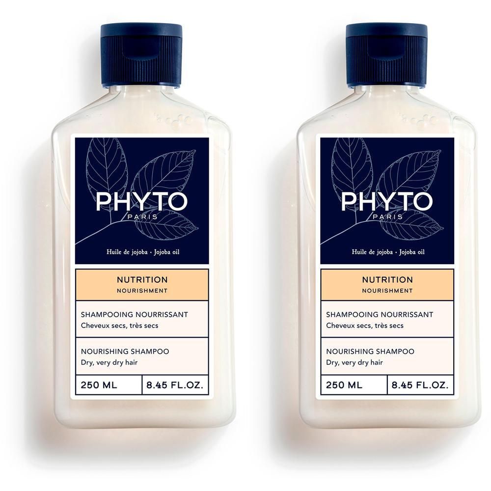 Deux flacons de Phyto Shampooing Nourrissant, 250 ml.