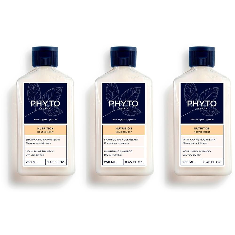 Drie flessen Phyto Voedende Shampoo, 250 ml.