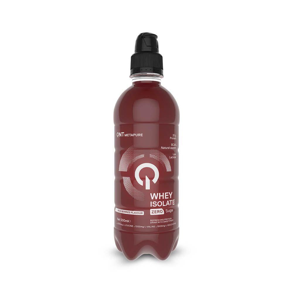 Fles met rode Whey Isolate Zero Sugar drank.
