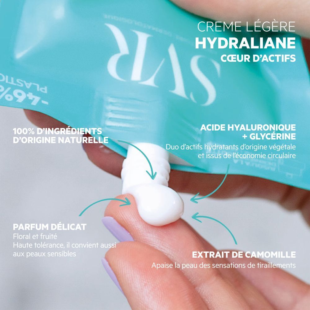 SVR Hydraliane Crème Légère appliquée sur un doigt.