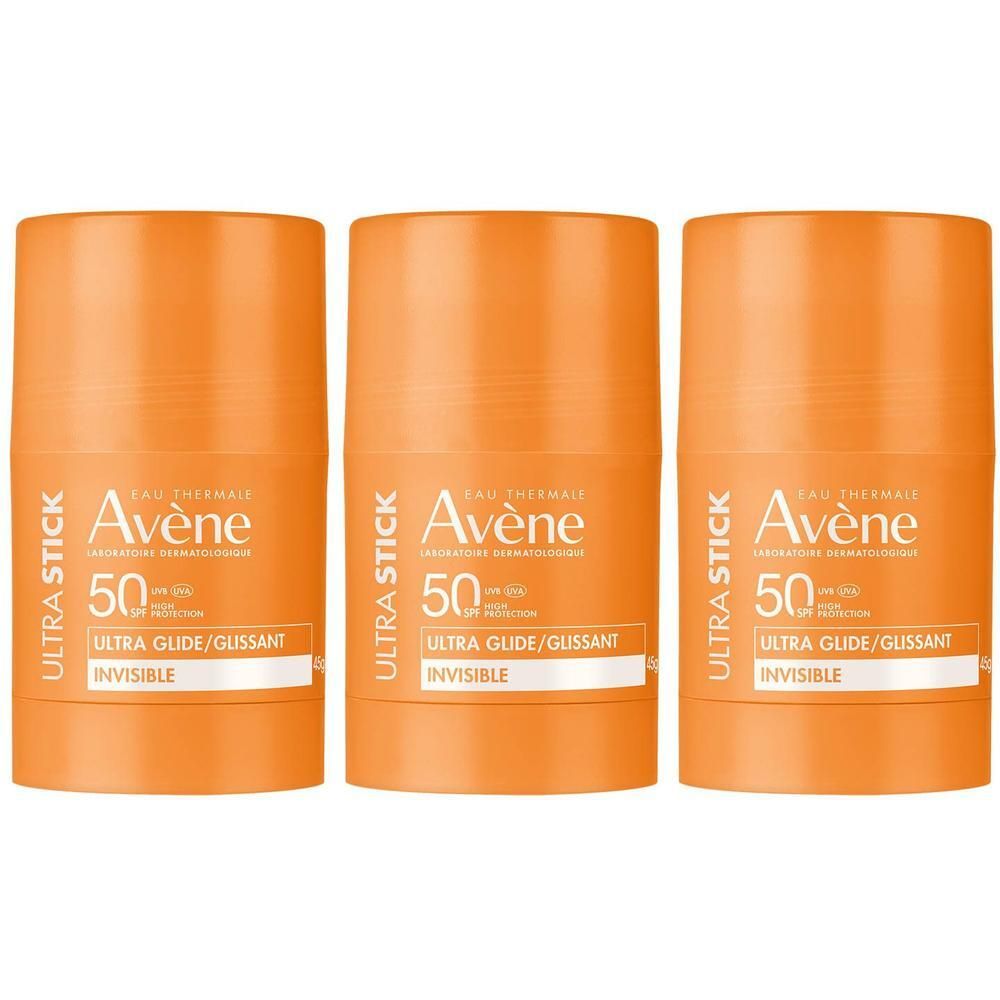 Drie Avène Ultra Stick zonnebrandsticks met SPF 50.