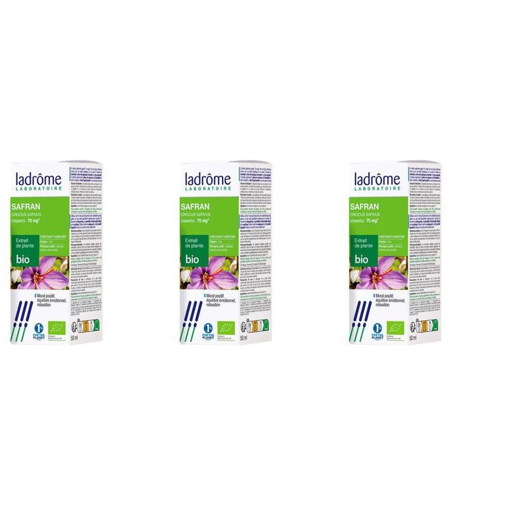 Drie verpakkingen Ladrôme Saffraan, plantenextract, 50ml.