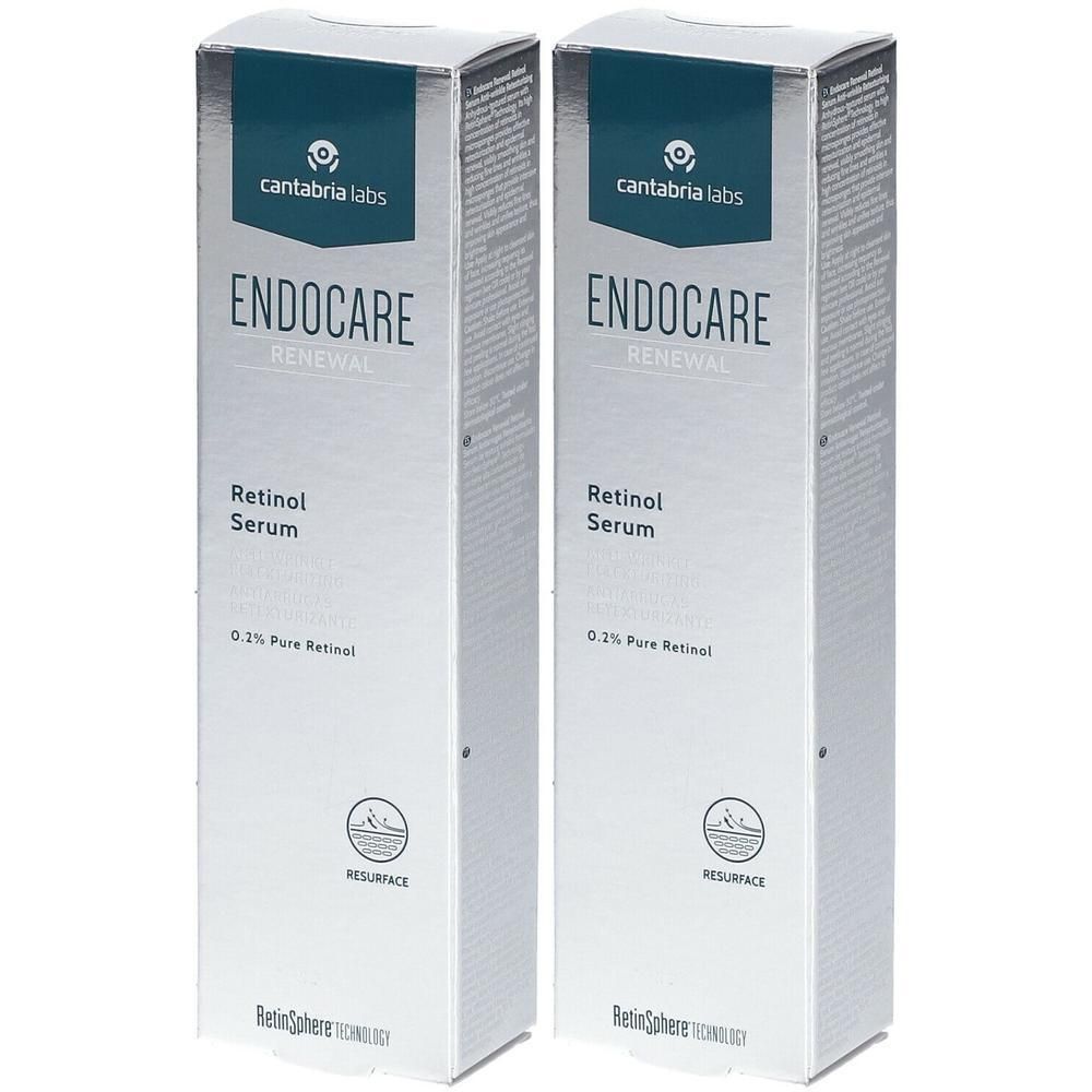 Deux boîtes de sérum au rétinol Endocare Renewal avec 0,2% de rétinol pur.