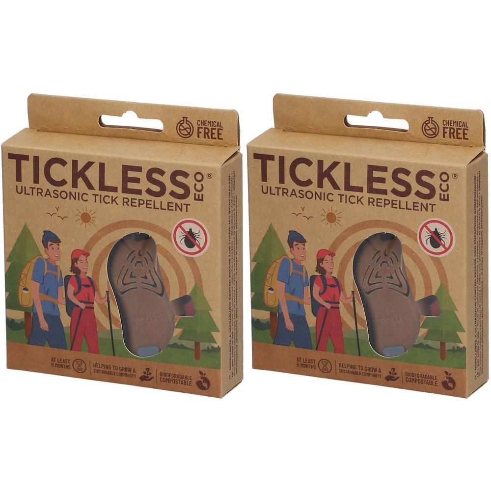 Deux paquets de répulsif anti-tiques ultrasonique Tickless Eco. Sans produits chimiques, biodégradable.