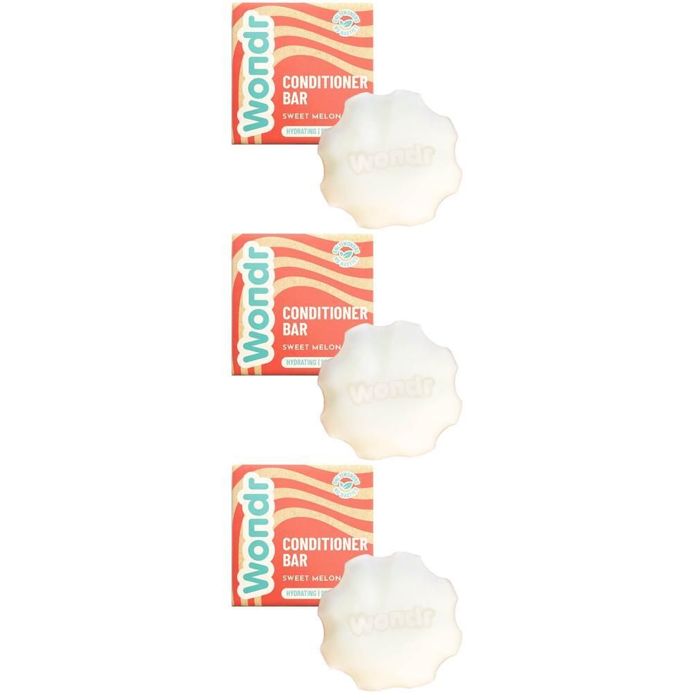 Trois barres de conditionneur Wondr dans un emballage melon doux.