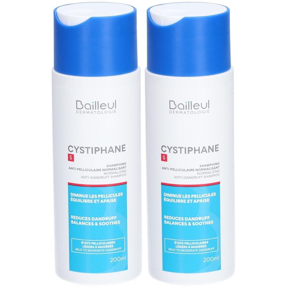 Twee flessen Bailleul Cystiphane S anti-roos shampoo, elk 200ml.