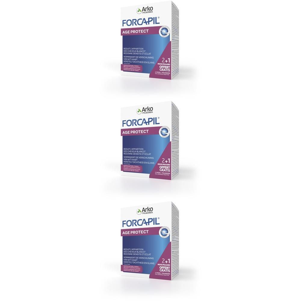 Drie pakken Forcapil Age Protect met 2+1 Gratis opdruk.