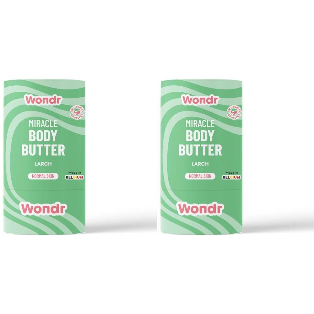Twee Wondr Miracle Body Butter repen met larix voor normale huid. Gemaakt in België.