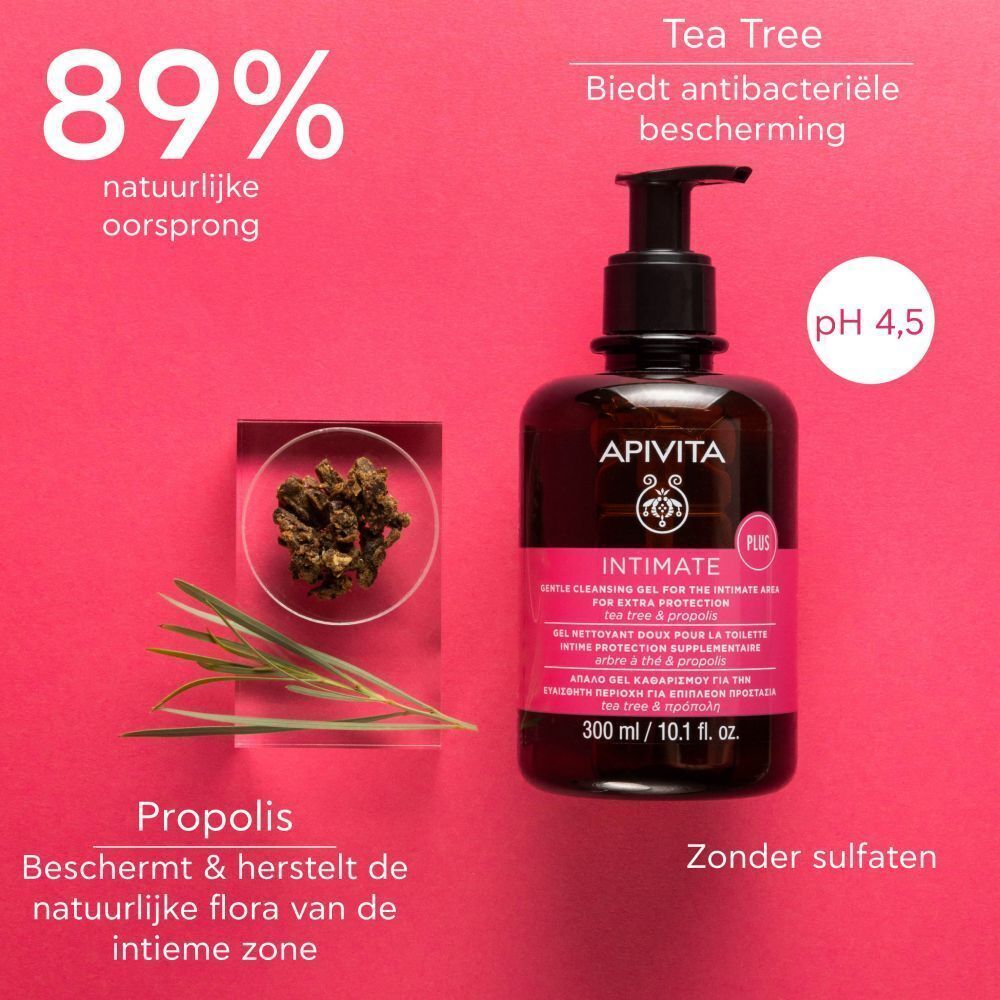 Apivita Intimate reinigingsgel met tea tree en propolis, 89% van natuurlijke oorsprong.