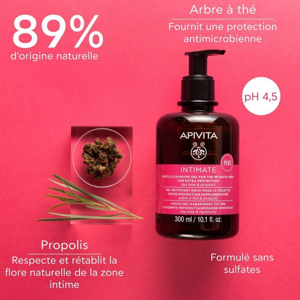Gel nettoyant intime Apivita avec arbre à thé et propolis, 300 ml.