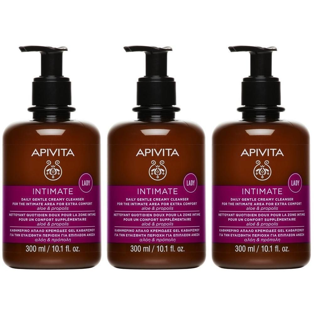 Trois flacons de Gel Nettoyant Doux Protection APIVITA avec pompe.
