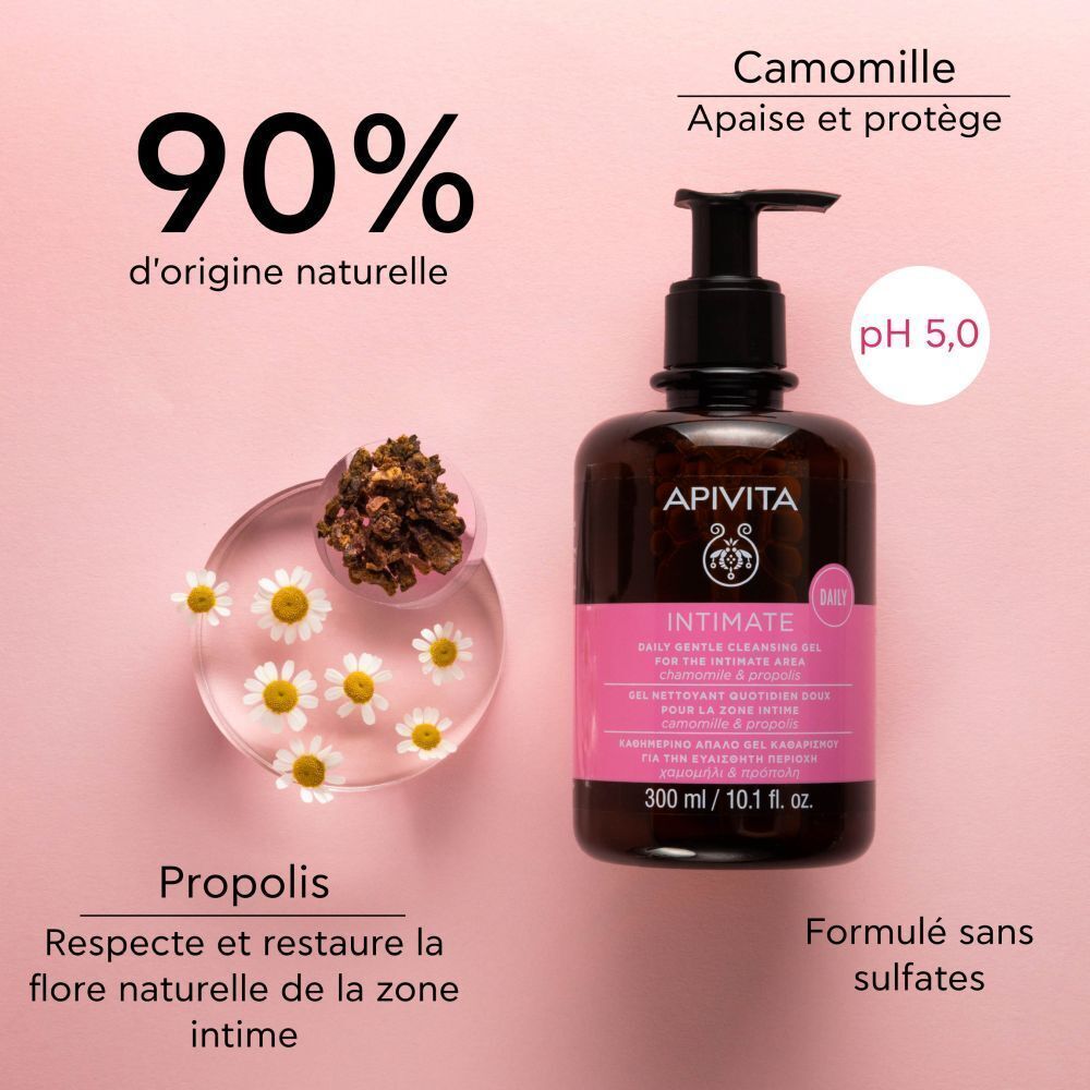 Gel Intime Apivita avec camomille et propolis, 90% d'origine naturelle, pH 5.0.