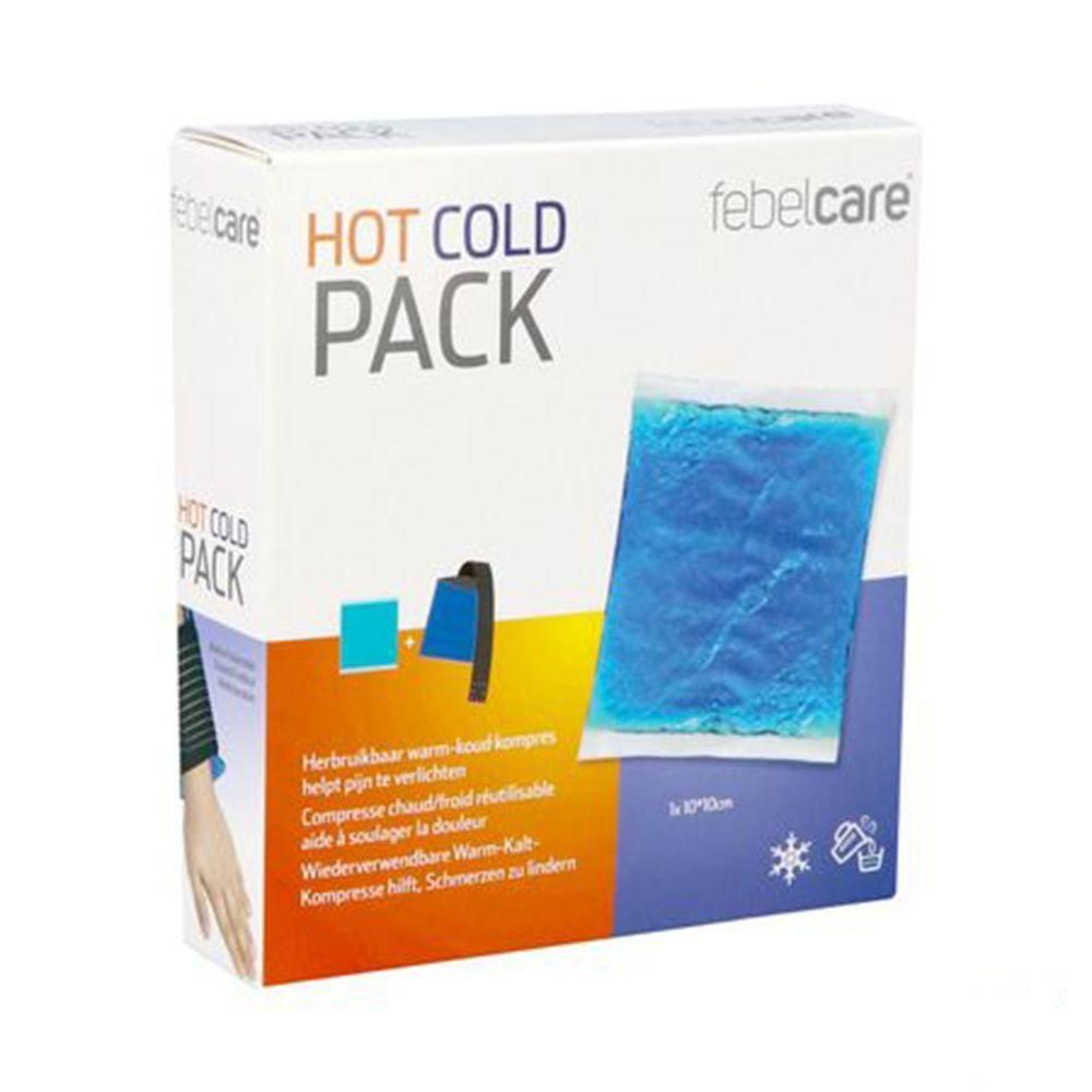 Compresse chaud-froid réutilisable avec gel bleu sur emballage blanc.