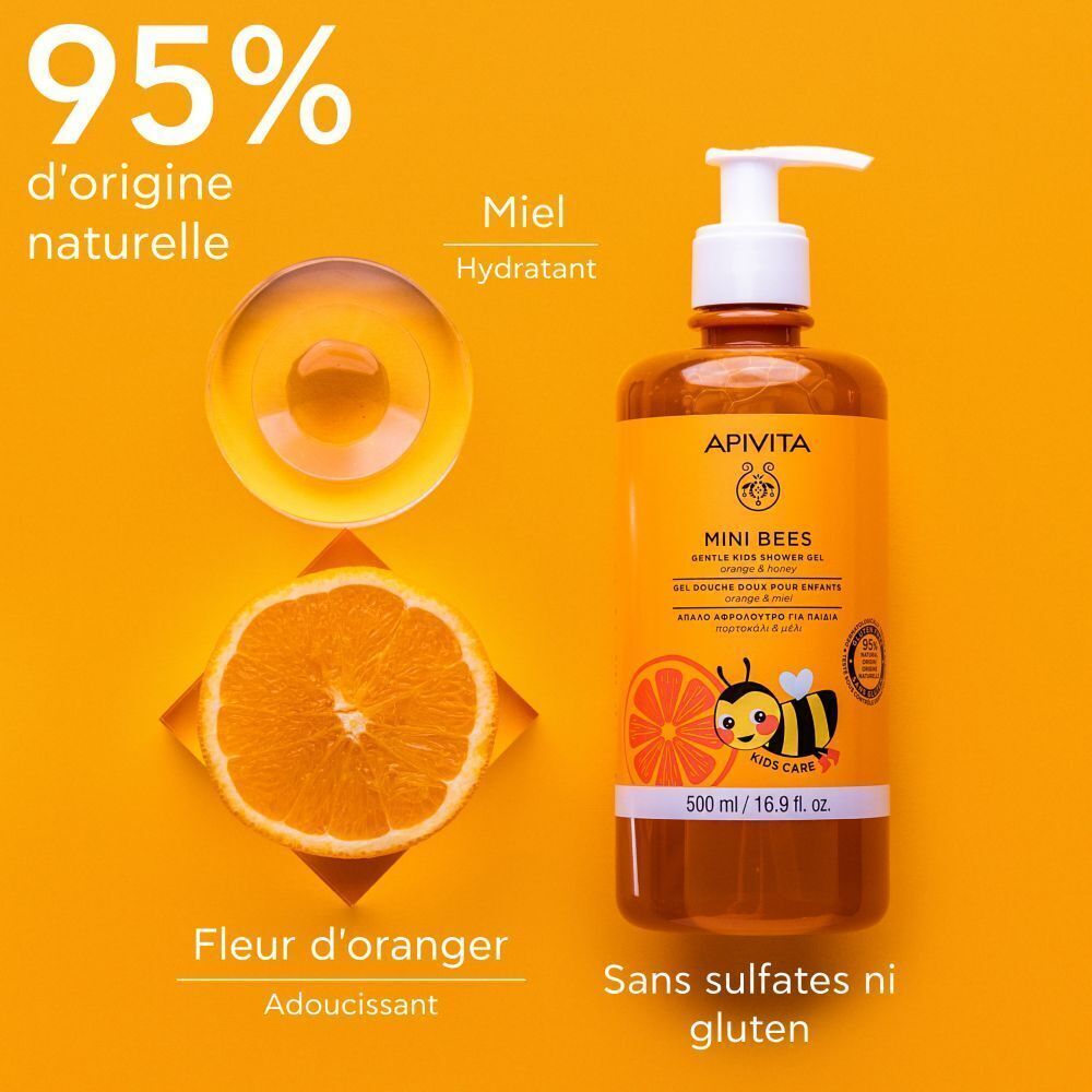Apivita Mini Bees Gel Douche: 95% d'origine naturelle. Fleur d'oranger et miel.