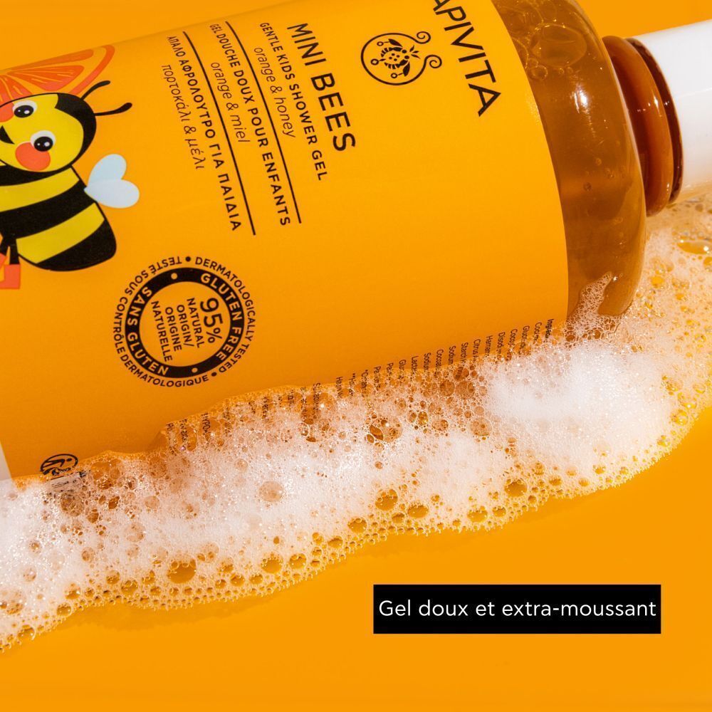 Apivita Mini Bees Gel Douche: Doux et extra-moussant. Testé dermatologiquement, sans sulfates ni gluten.