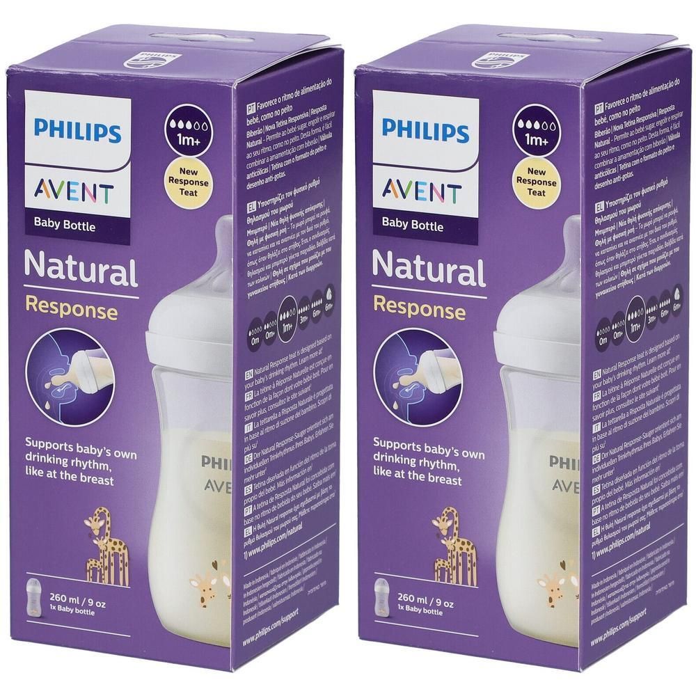 Twee verpakkingen Philips Avent Natural Response babyflessen, 260 ml.