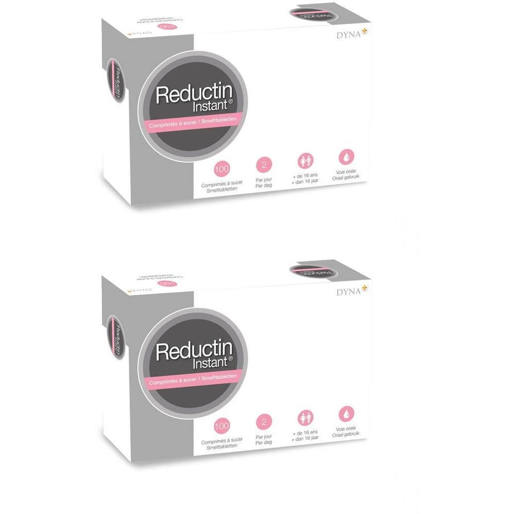 Twee verpakkingen Dyna Reductin Instant met 100 capsules.