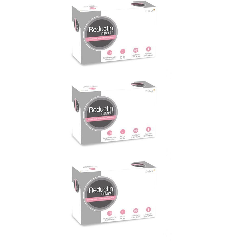 Trois paquets de Dyna Reductin Instant® avec des icônes rondes et du texte.