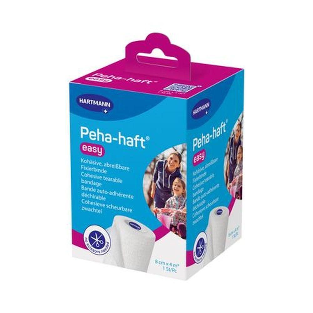 Emballage Hartmann Peha-haft easy, 8cm x 4m, blanc. Bande cohésive et déchirable.