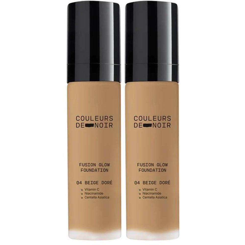 Twee flessen COULEURS DE NOIR Fusion Glow Foundation 04 Beige Doré.