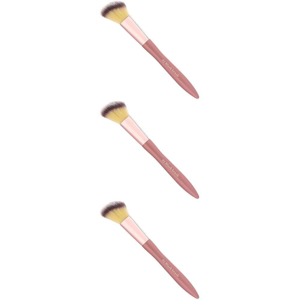 Drie blushkwasten met roze handvatten en gouden hulzen.