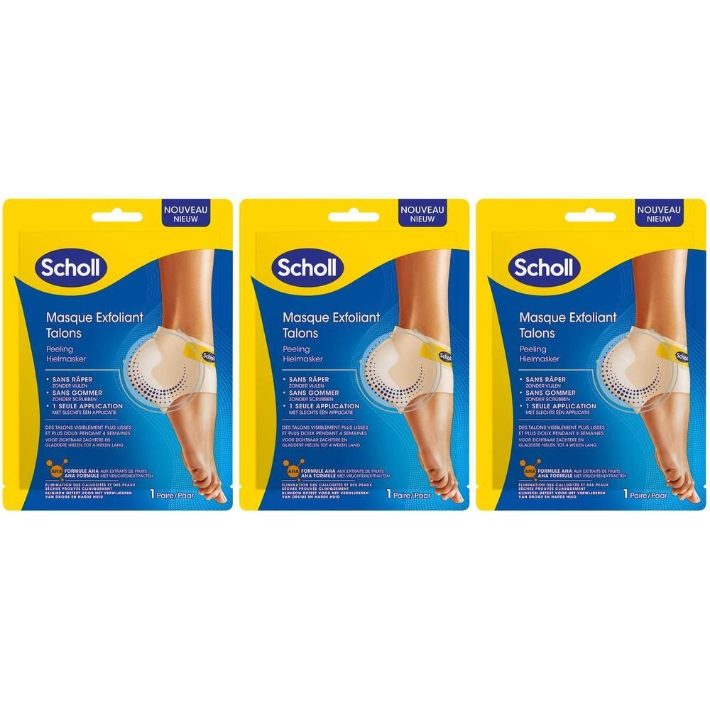 Scholl Masker Exfoliant Talons: 3 verpakkingen met voetmaskers voor peeling en hydratatie.