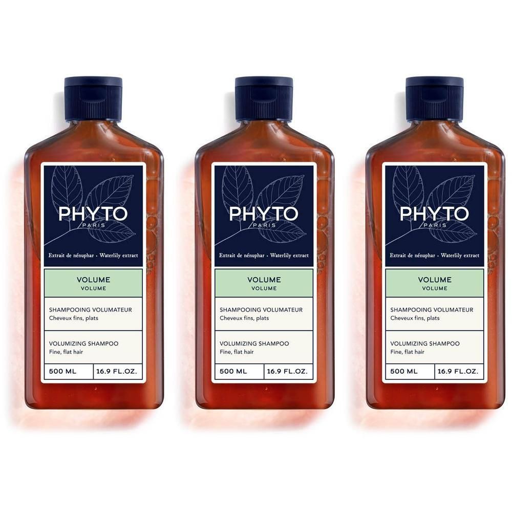 Drie flessen Phyto Volume Shampooing Volumateur, 500 ml.