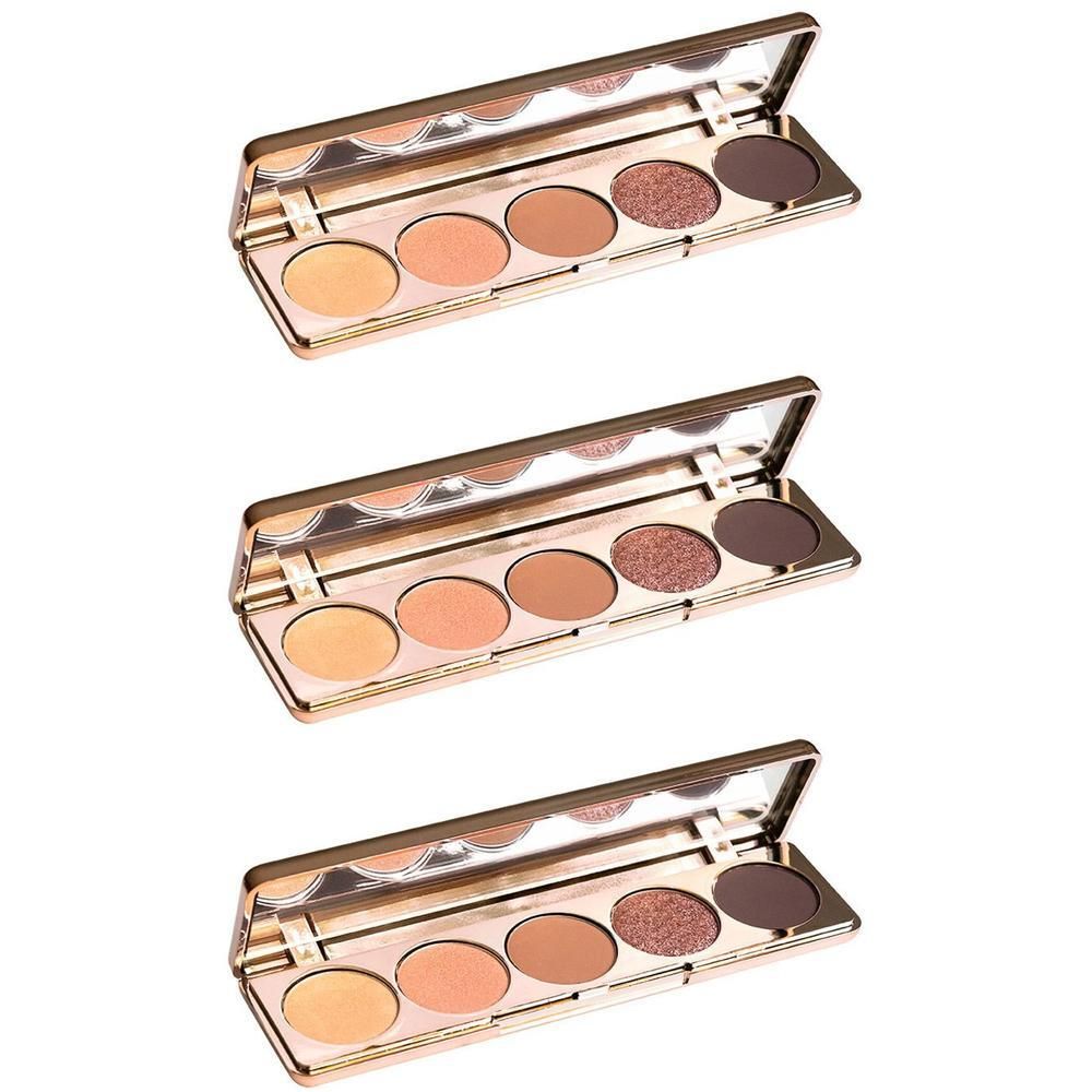 Gouden palette met vijf oogschaduwkleuren in warme tinten.