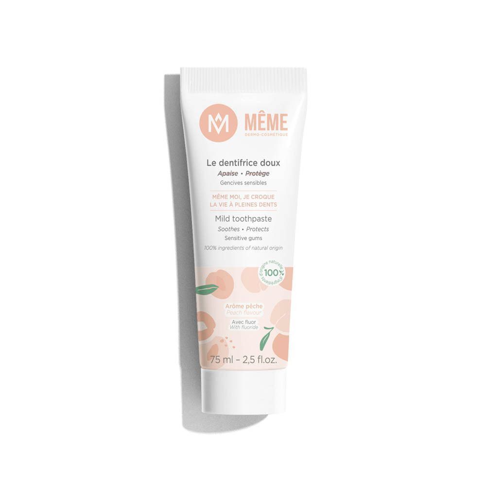 Un tube de dentifrice MEME avec motif pêche, 75 ml.