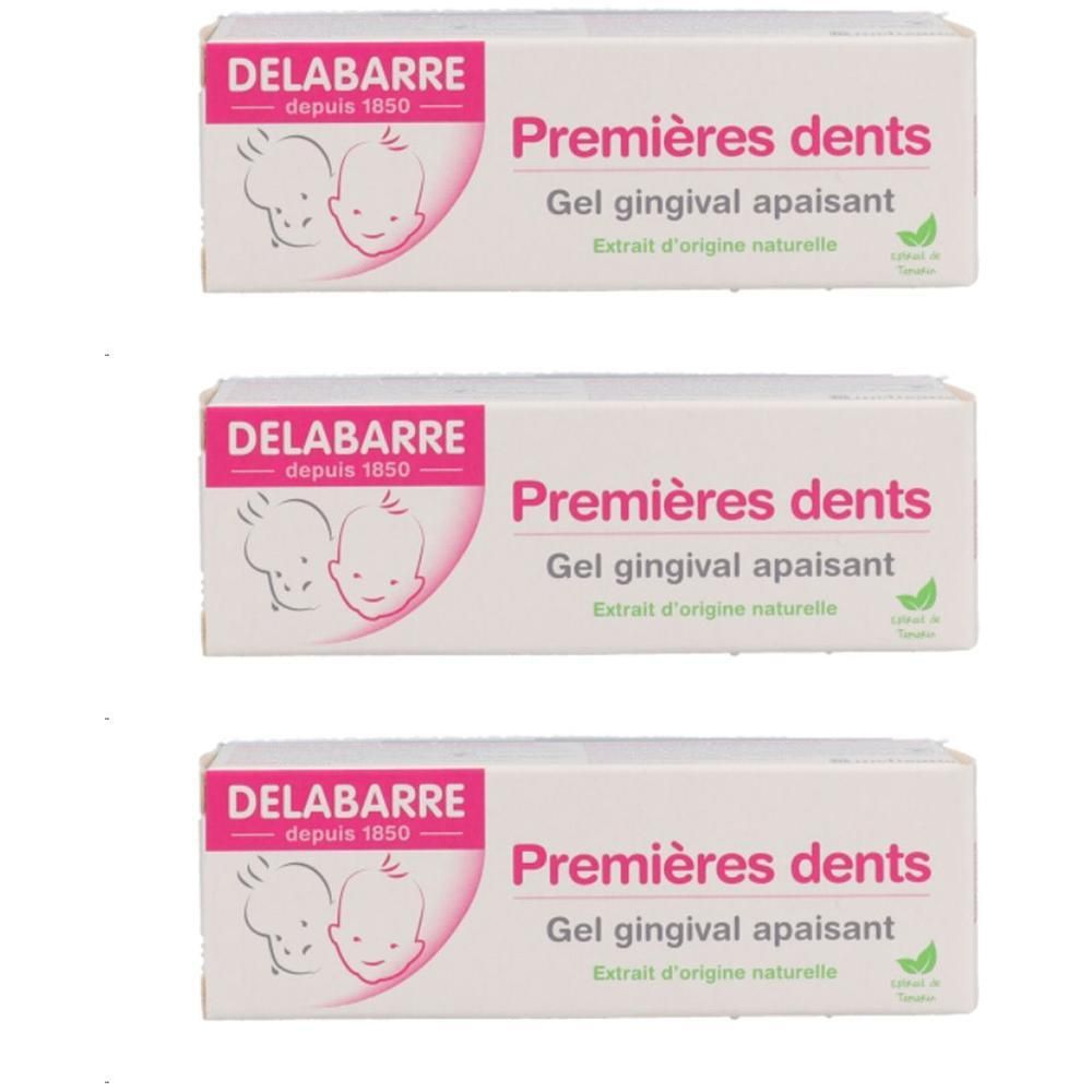 Lot de trois gels Delabarre Premières Dents. Gel gingival apaisant.