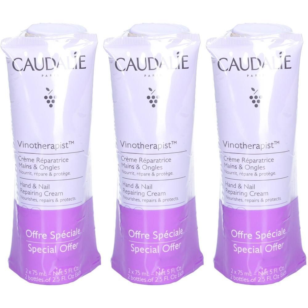Drie tubes Caudalie hand- en nagelcrème, speciale aanbieding.