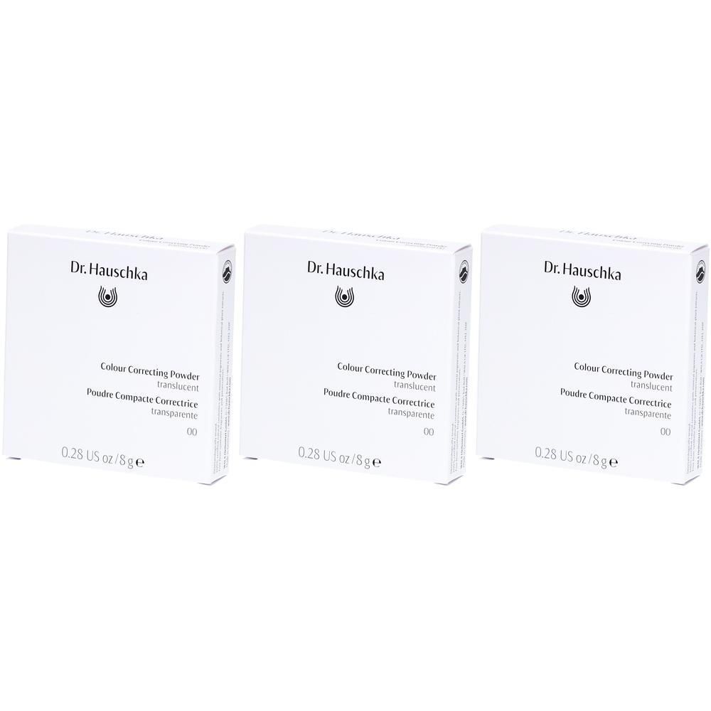 Drie doosjes Dr. Hauschka Colour Correcting Powder, transparant.