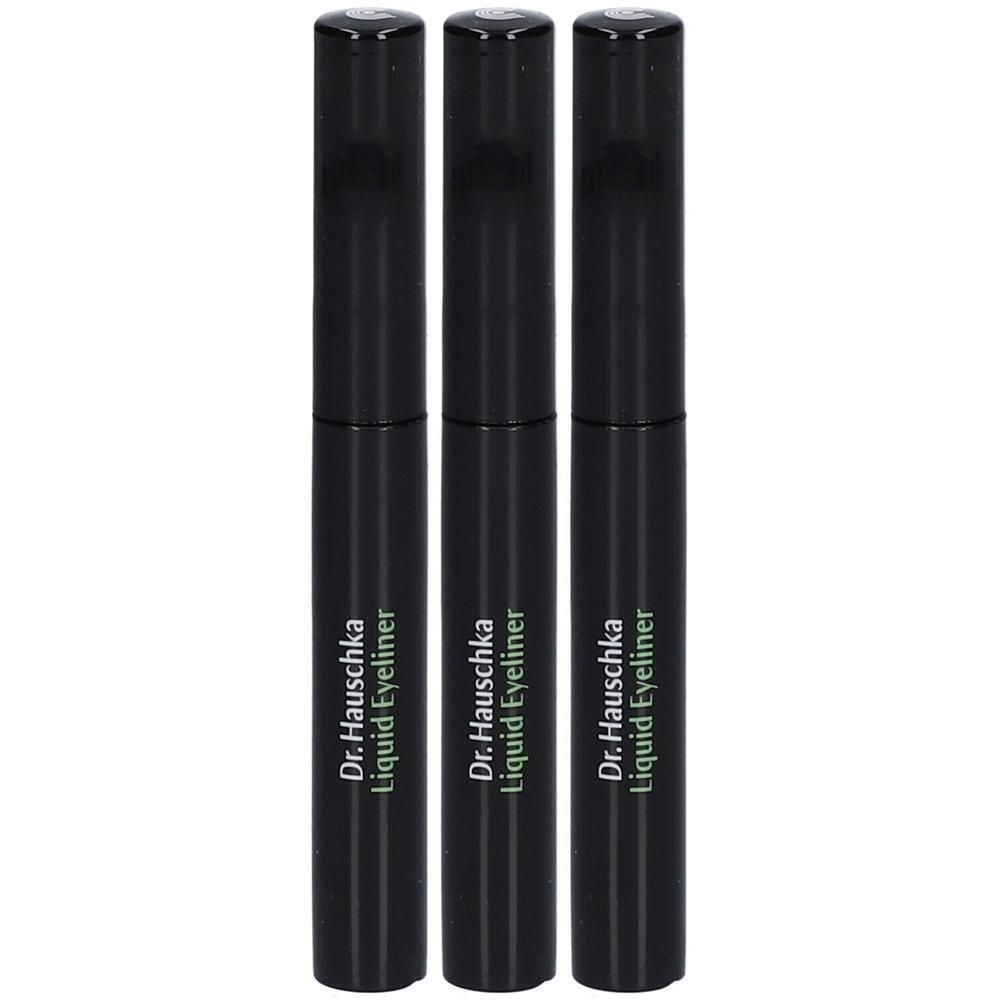 Trois eye-liners liquides Dr. Hauschka noirs.