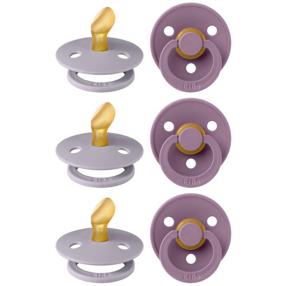 Drie BIBS fopspenen in Mauve met anatomische speen en beschermkap.