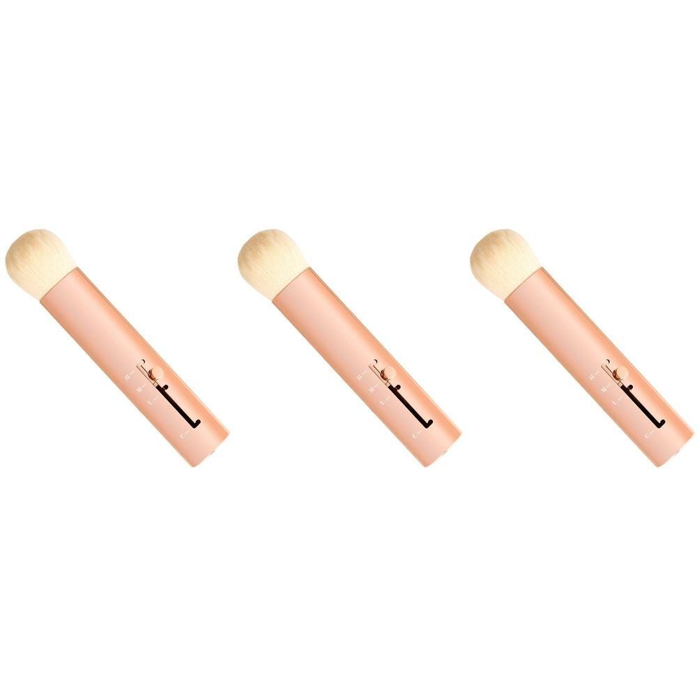 Trois brosses rétractables avec manche rose doré et tête de brosse blanche.
