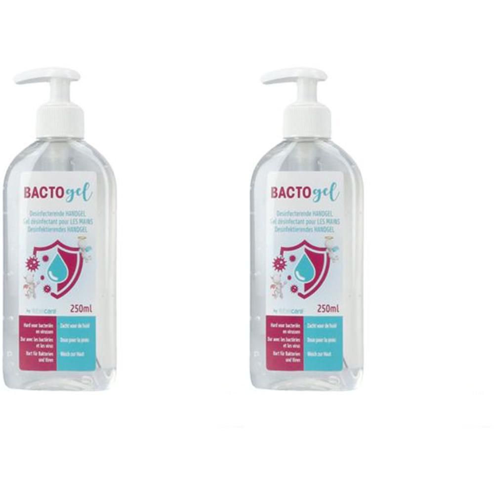 Twee flessen Bactogel hydroalcoholische gel met pompdispensers, 250ml.