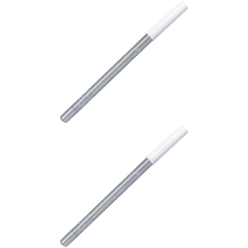 Twee zilverkleurige waterdichte oogpotloden met witte dopjes.