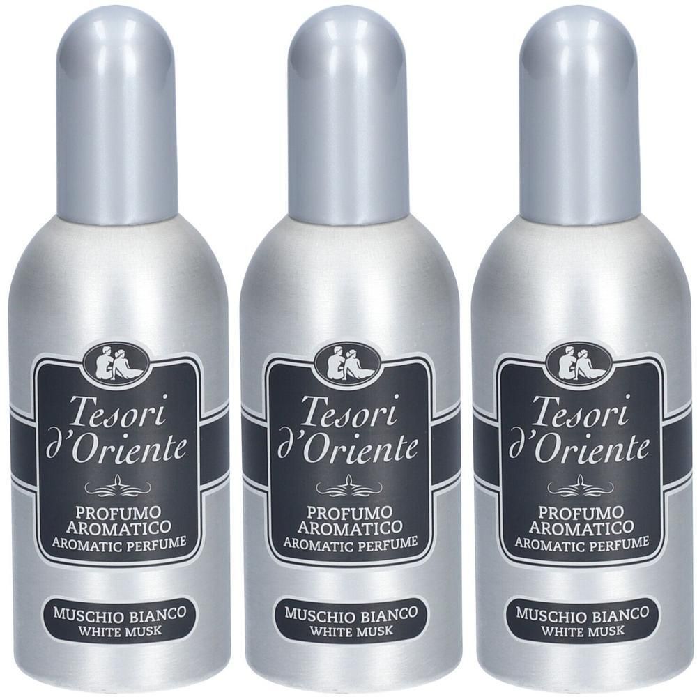 Drie flessen Tesori D'Oriente White Musk aromatisch parfum.