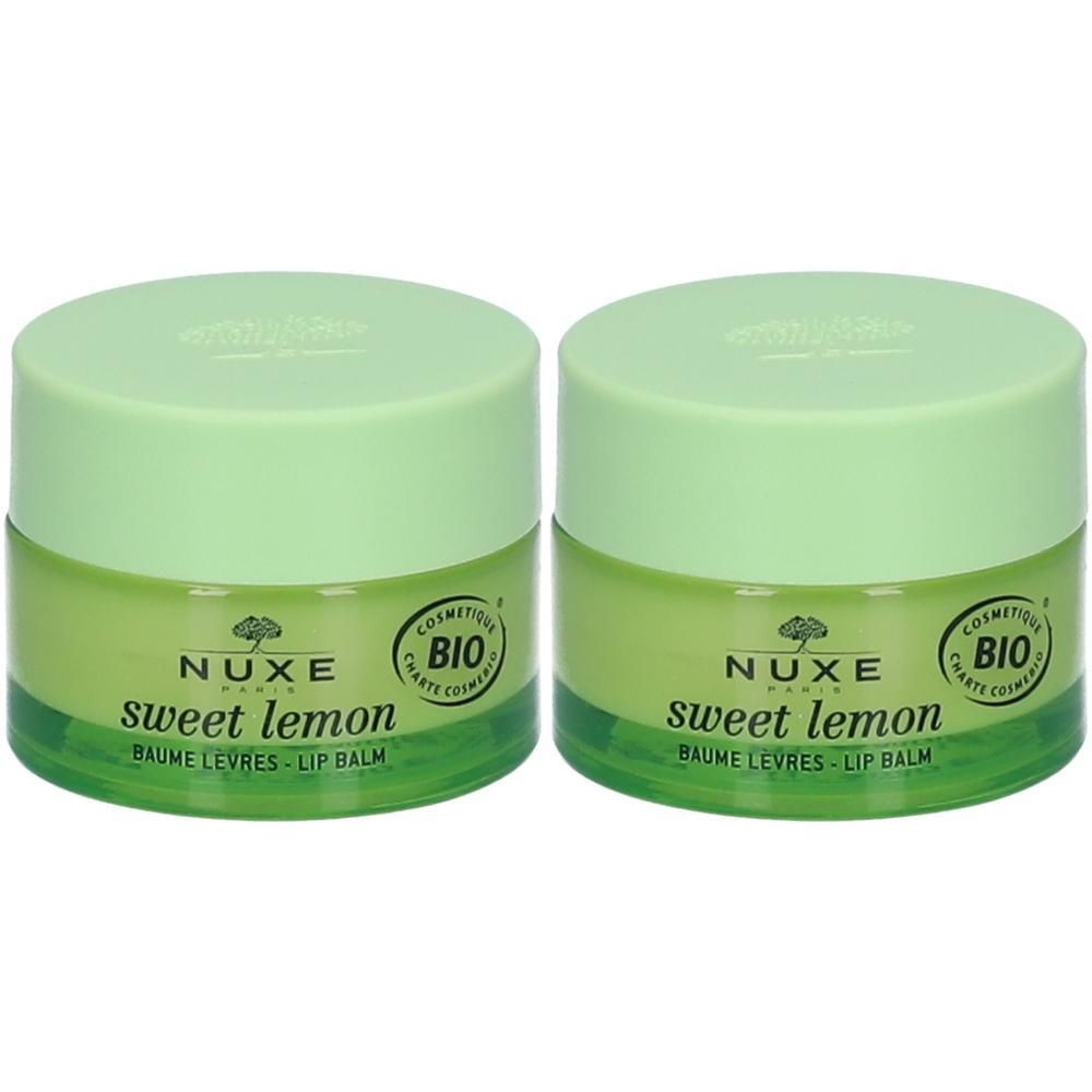 Deux pots de baume à lèvres Nuxe Sweet Lemon avec label BIO.