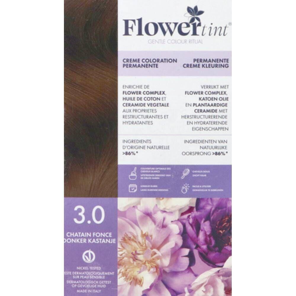Verpakking van de permanente haarkleuring FLORWERTINT Creme 3.0 Donker Kastanje.