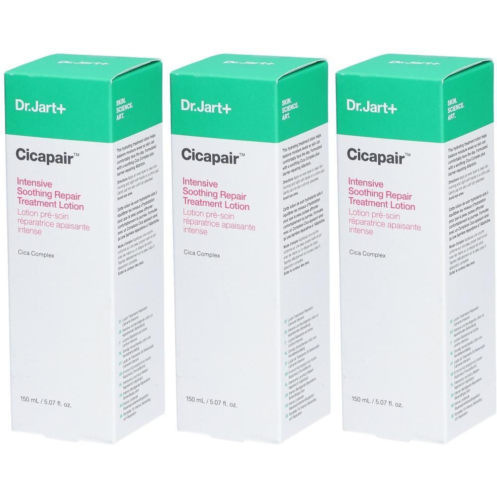 Drie verpakkingen Dr. Jart+ Cicapair lotion.