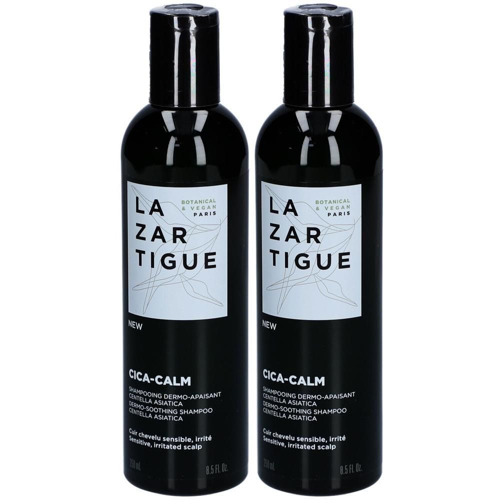 Twee flessen Lazartigue Cica-Calm shampoo met Centella Asiatica.