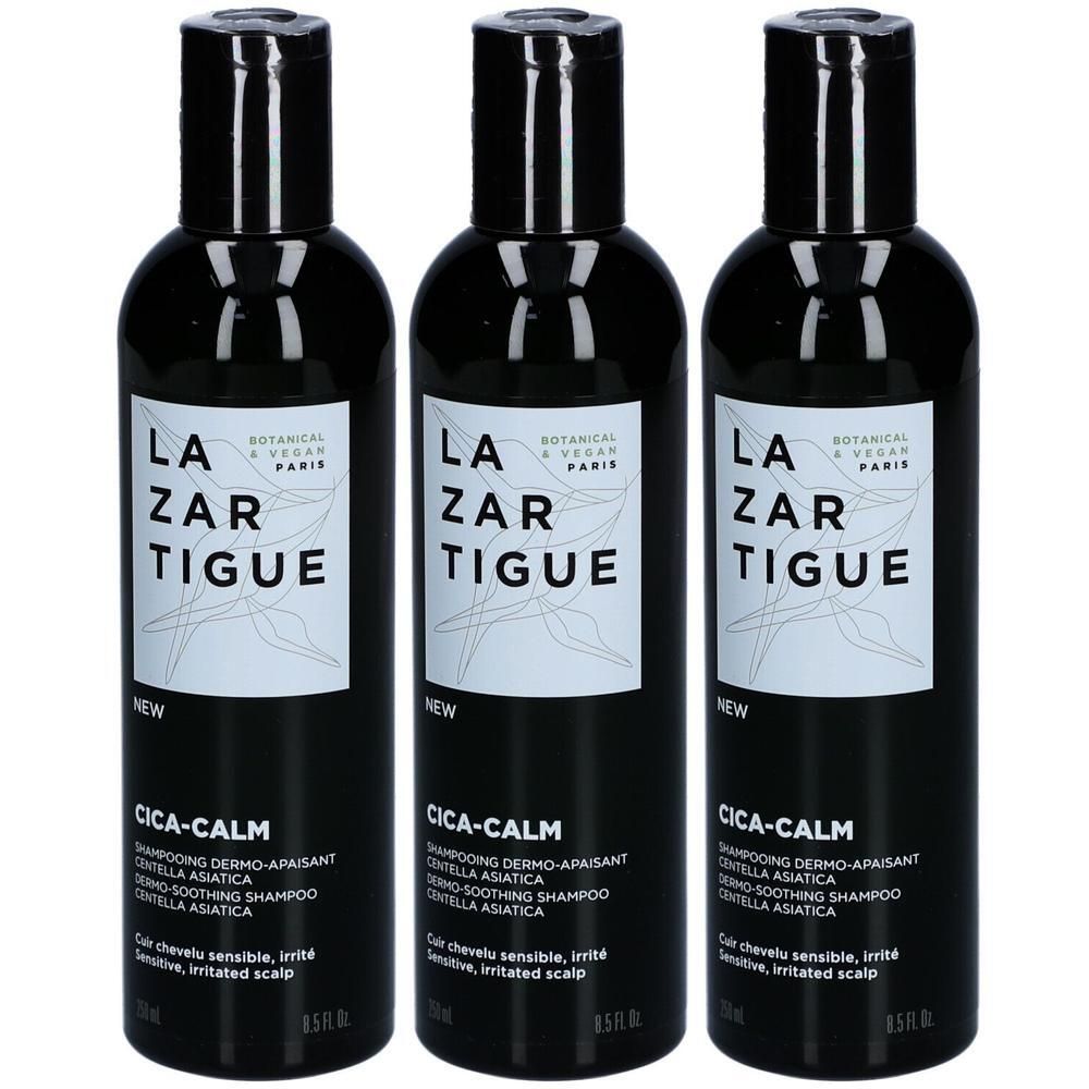 Drie flessen Lazartigue Cica-Calm Shampooing Dermo-Apaisant Centella Asiatica.