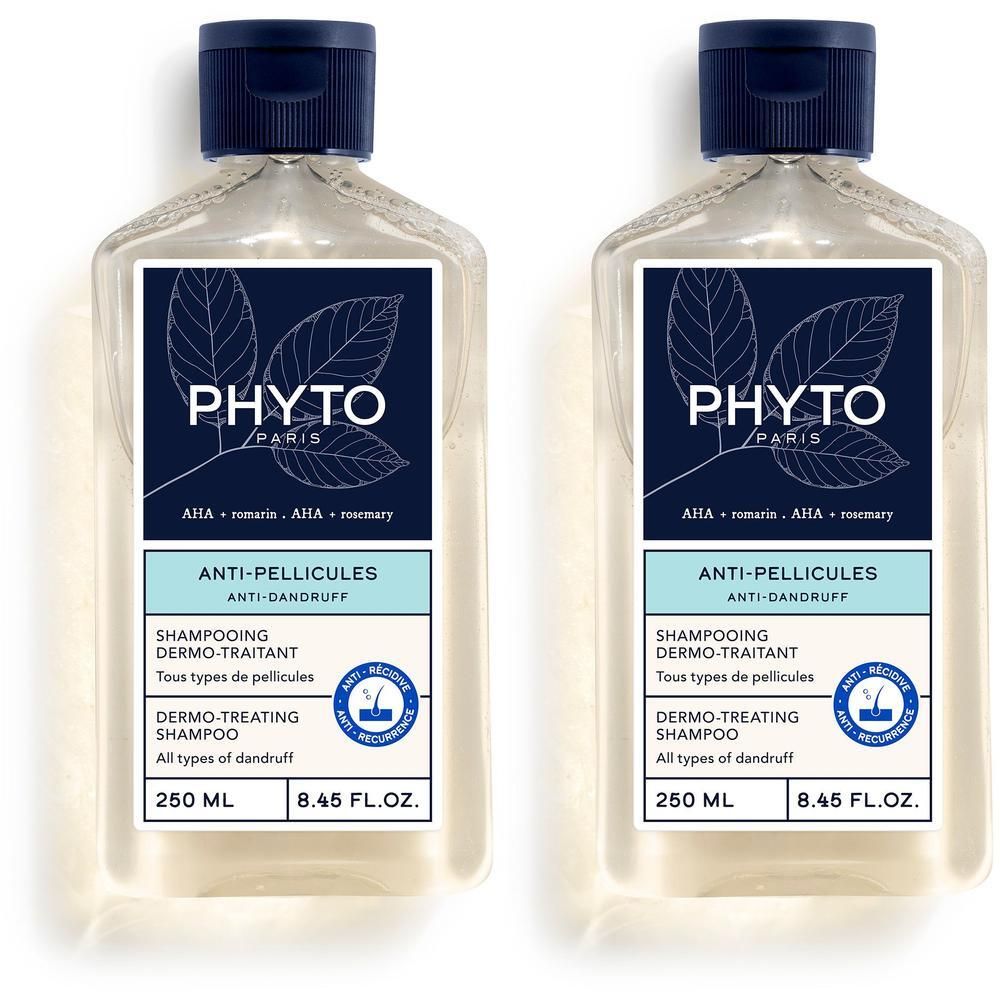 Twee flessen Phyto Anti-Roos Shampoo, Dermo-Behandeling, 250 ml.