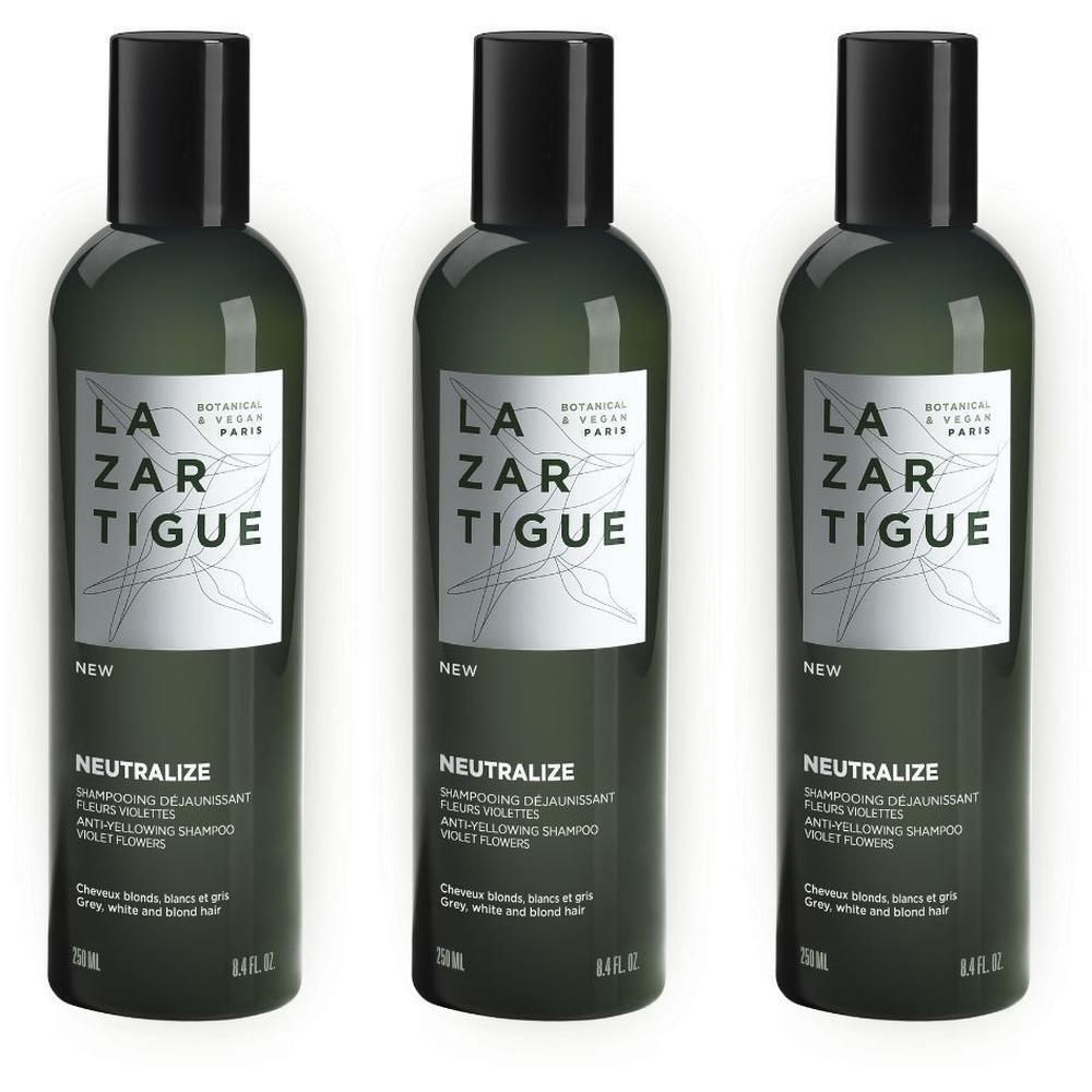 Drie flessen Lazartigue Violet Shampoo, 250ml.