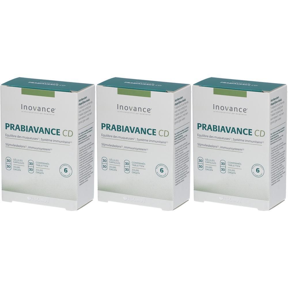 Drie pakken Inovance Prabiavance CD, elk 30 capsules, voor het immuunsysteem.