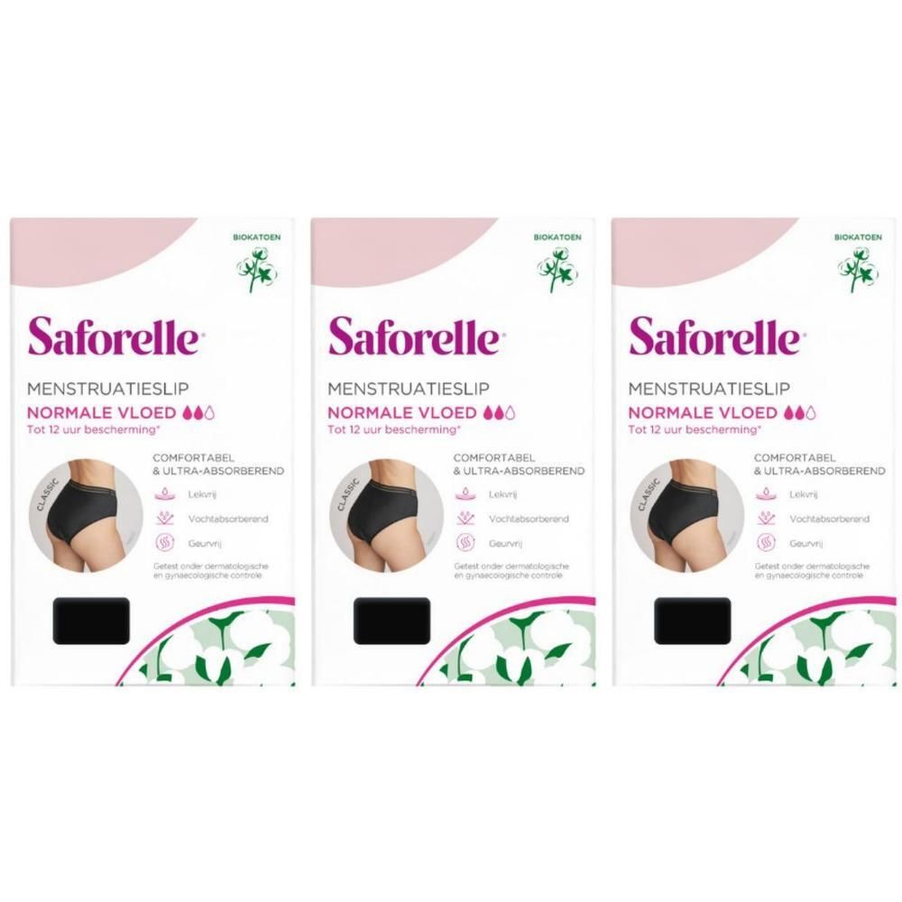 Saforelle menstruatieslip, normale vloed, maat 38. Comfortabele en ultra-absorberende katoenen slip.