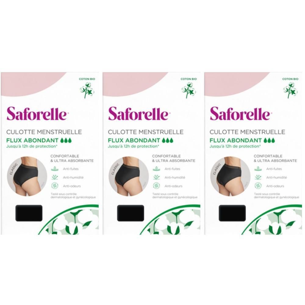 Culotte menstruelle Saforelle, taille 44, flux abondant, lot de 3.