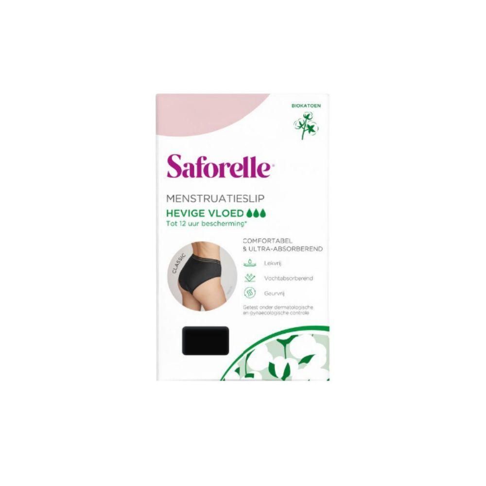 Saforelle menstruatieslip voor hevige vloed, maat 44. Zwarte slip van biologisch katoen.